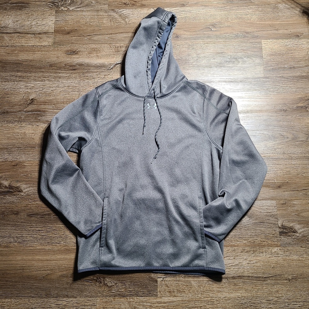 Under Armour‎ Hoodie Mens Small Gray Pullover Sweatshirt Jacket Small White Logo